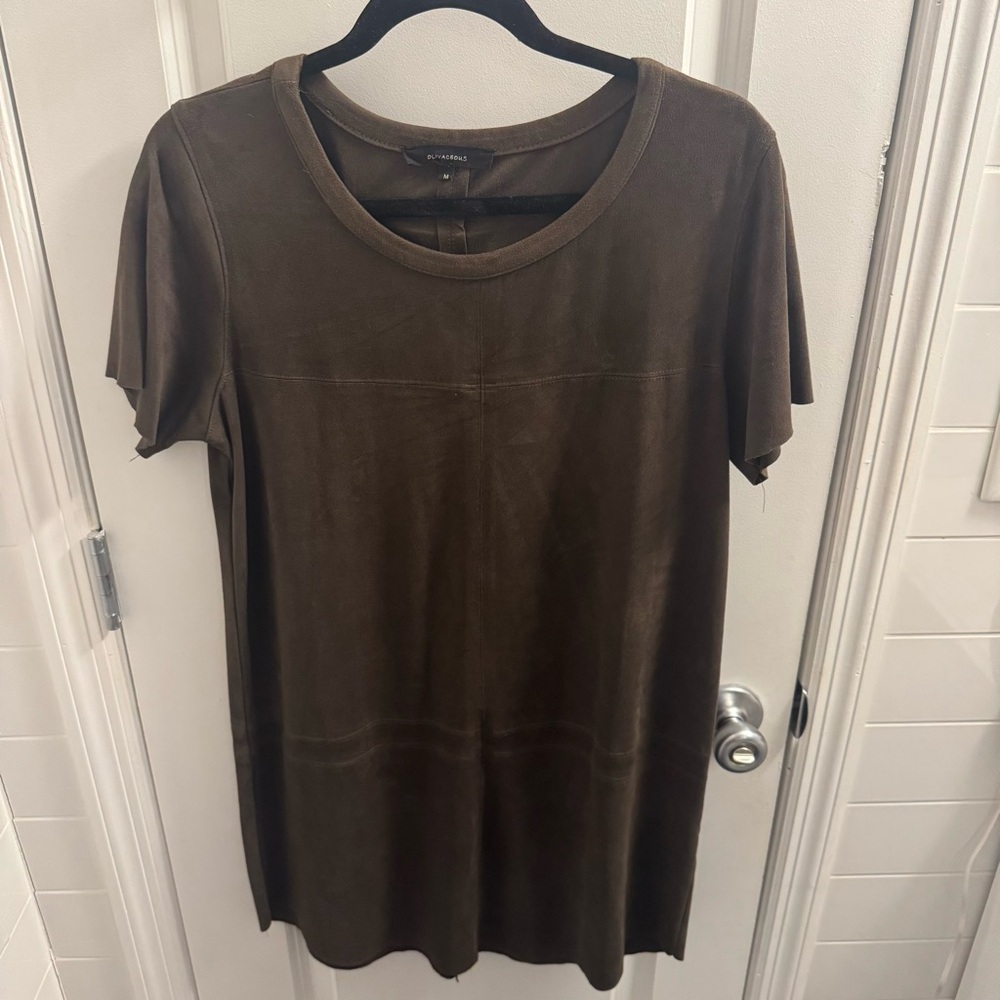 Olive green suede t-shirt dress